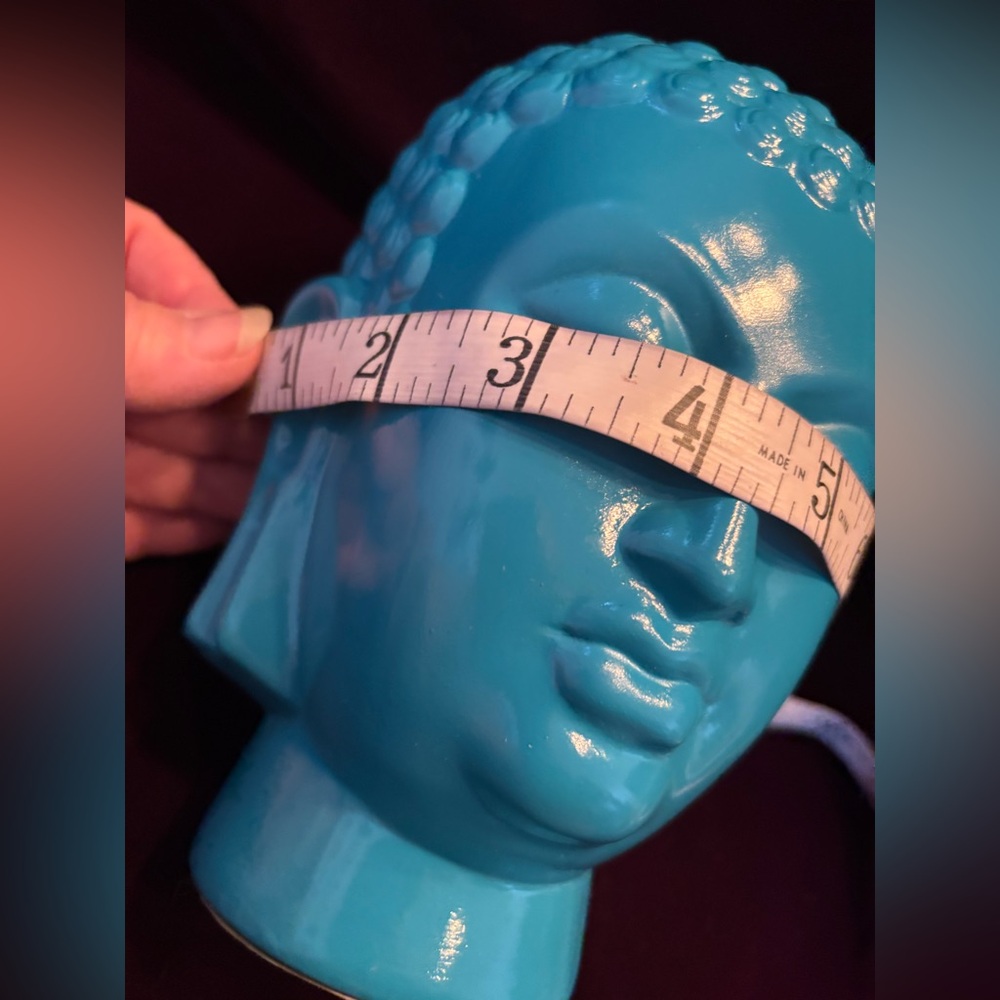 BUDDAH HEAD STATUE - Beautiful Turquoise color, ceramic, 9” high and 8” wide. - Picture 4 of 15